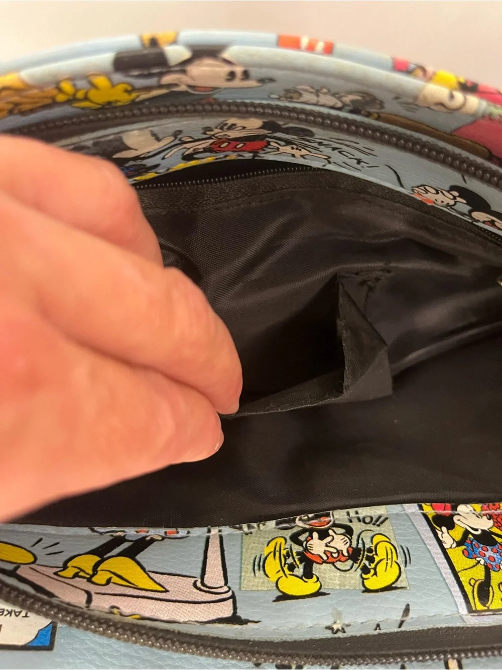 Disney Blue Mickey & Minnie Cartoon Satchel with Black Trim